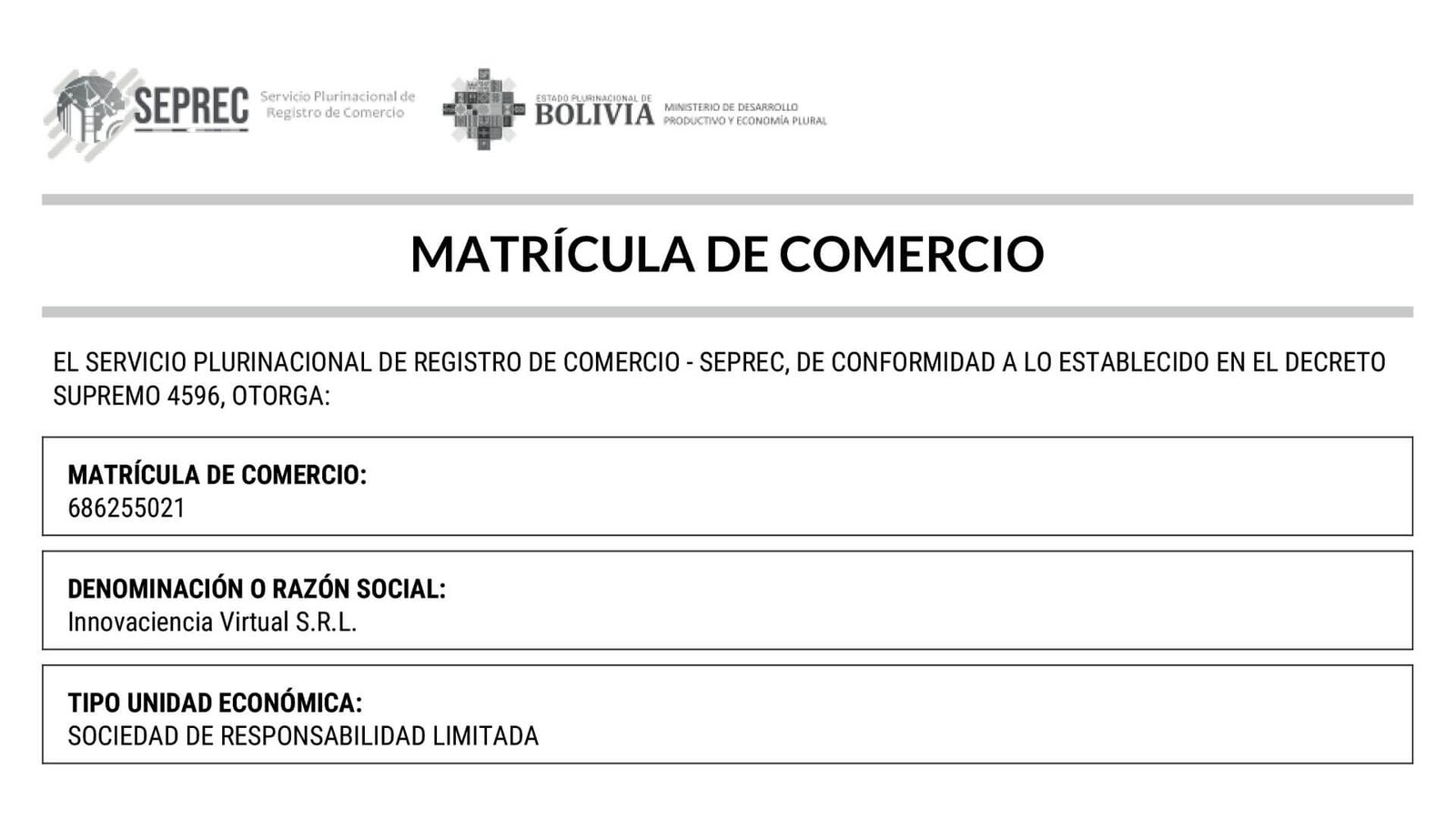 matricula-comercio-seprec Fragmento de la Matrícula de Comercio de Innovaciencia Virtual S.R.L. registrada en el SEPREC